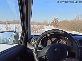 Cutie Deepthroats Neighbor's Dick in Car Swallows Cumshot