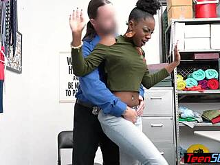 Ebony teen thief 18+ trades footjob pussy for no jail