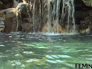 these hot lesbians finger and lick each other wet by the pool