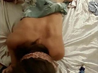 FRENCH SLUT BENT OVER IN LEATHER PANTS SATIN DRESS HEELS FOR DOGGY BLOWJOB RIMMING