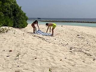 we picked up this stepmom and stepdaughter on the beach flashing risky dick for cum facials