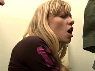 Horny blonde sucks fat cock then takes hardcore ass pounding!
