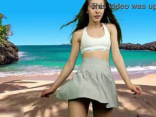 curvy teen dances panty-free on beach flashing big pussy lips