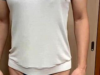 Cosplay cutie coordinates swimsuit bloomers uniform with huge ass buttplug tease!