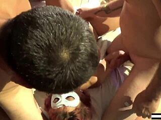 Three Cocks Blast Cum Loads Across Horny MILF's Face!