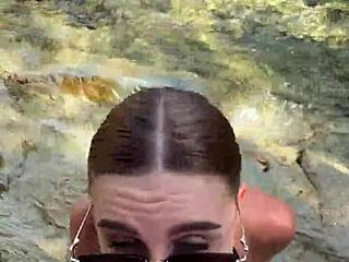 Beach stranger deepthroats huge cock cum face tits