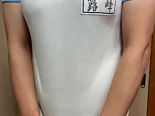 Cosplay cutie coordinates swimsuit bloomers uniform with huge ass buttplug tease!