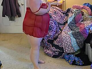 bbw brunette strips lingerie teasing huge natural tits