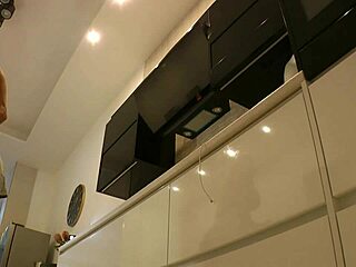 hey neighbor peek at this big boobs blonde milf housewife in kitchen skirt no panties flashing shaved pussy voyeur style