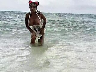 Monika fox masturbates pussy with dildo on sunny beach after swim