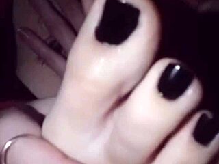 polish lesbian worships her own black nail polish feet