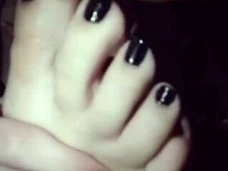 polish lesbian worships her own black nail polish feet