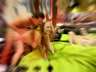 Slim blonde takes big black cocks gangbang rough riding in house with friends