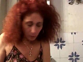 milf in stockings sucks her horny husband's cock eagerly