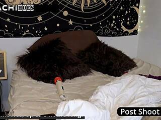 Backstage black babe spreads shaved pussy moaning with vibrator