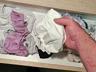 Step-mom catches me stealing her wet panties from pocket for taboo fuck