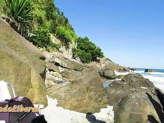 trailer babe in microbikini flashes pussy sucks stranger cock fucks publicly on beach