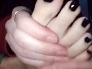 polish lesbian worships her own black nail polish feet