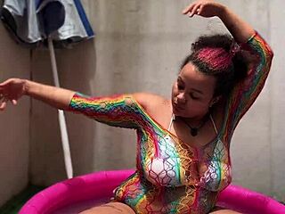 bbw doing yoga by pool lets out farts barefoot huge tits