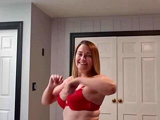 watch this brunette wife strip teasing to music with big tits