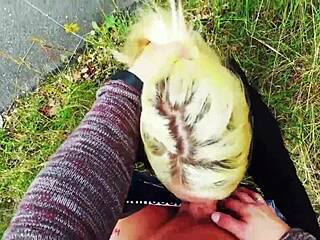 hot blonde milf risks outdoor sex with stranger pov