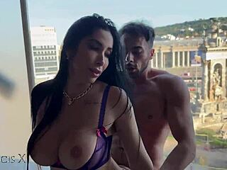 slut moans loud fucked by hotel window for public eyes