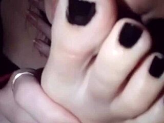 polish lesbian worships her own black nail polish feet