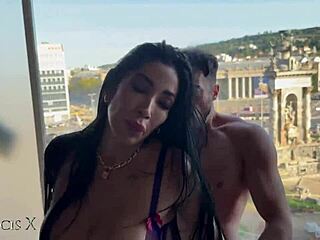 slut moans loud fucked by hotel window for public eyes
