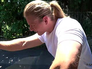 Pickup whore takes cumshots sucking big tits in taxi backseat.