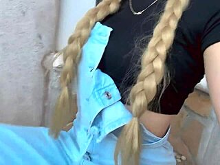 Cute blonde rubs sensitive spot squirting in stepdad's garden