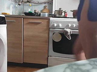 i'm staring at cute teen's ass in kitchen post-sex