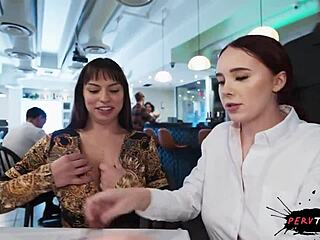 sneaky waitress bends over and fucks me hard until we're caught in restaurant