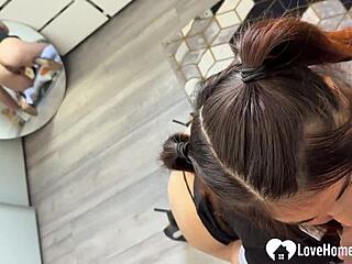 Babysitter's Friend On Knees In Heels Gets Face Fucked Hard