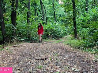 jeny smith pushes anal dildo deep. Hot milf masturbates in forest outdoors.