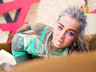 dreadlocks german hippie slut sloppy bj then anal rides big cock rough