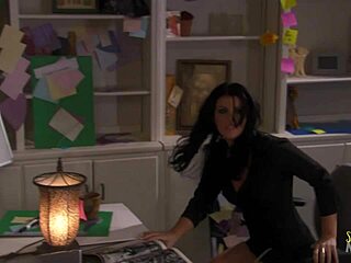 Big boobed brunette pounds horny boyfriend on desk