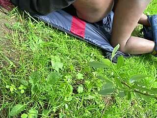 titties bouncing hard during missionary sex deep in the forest