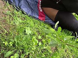 titties bouncing hard during missionary sex deep in the forest