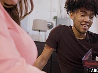 Huge boobs stepmom Natasha Nice rides her young black stepson's cock hard!