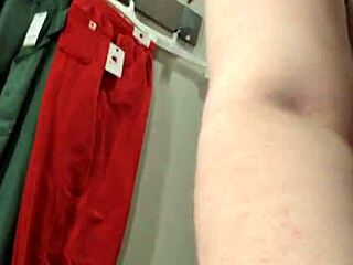 chubby brunette realizes wrong bra size in dressing room