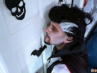 Halloween glory hole surprises black teen hottie with eager pussy play