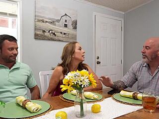 stepmom sneaks big cock ride while clueless dad chats work