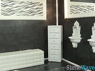 busty european babe gets drenched in messy bukkake fun