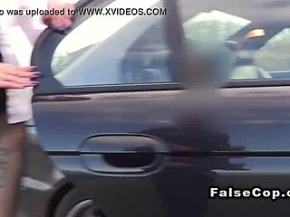 Tattooed babe pounds it in public police car backseat