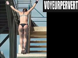 Hidden cam catches women's high diving legs