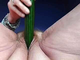 Granny Fucks Hairy Pussy Ass with Cucumber