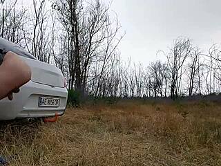 What happens when outdoor panties drop revealing her sexy naked pussy lips?