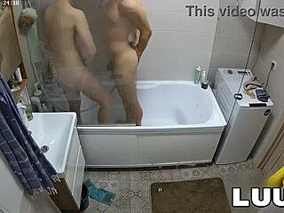 Luuv Esteban and Foxy get steamy in shower flashing her perfect natural tits