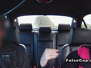 Tattooed babe pounds it in public police car backseat