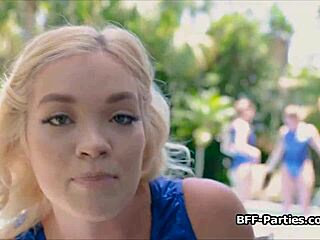 three sexy gymnasts suck cock outdoors pov group blow